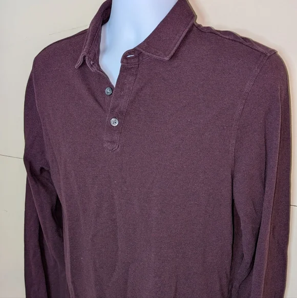 Banana Republic Performance Pique Polo Long Sleeves Deep Red - Picture 2 of 7